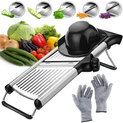 Produktbild von Gemüseschneider, Gemüsehobel für Küche, Kartoffelhobel, Gemüseschneider, Gemüse, Zwiebeln, Tomaten, Julienne-Schneider mit schnittfesten Handschuhen