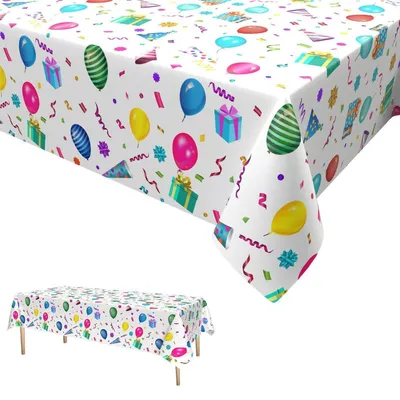 Productafbeelding van Feestelijke tafelkleed, verjaardagsballonnen, 274 x 137 cm, plastic, afwasbaar, rechthoekig