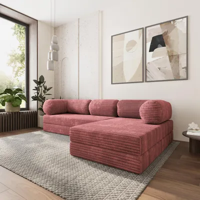Produktbild von Masseno Ecksofa ETERA mit Schlaffunktion, Modulares Schlafsofa aus Schaumstoff, Klappbares Bodensofa - Rosa, TILIA 62