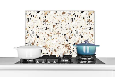 Obrázok produktu pre KitchenYeah® Splashback kitchen - Kuchynský splashback - Ochrana steny sporáka a drezu - Terrazzo - Vzor - Dizajn 60x40 - Alu-Dibond (alternatíva skleneného splashbacku) - Tepelne odolný - Splashback na sporák - Kuchynský splashback
