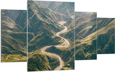 Produktbild von Bild auf Leinwand - Leinwandbild - 4 Teile - Berge Weg Wald - 160x90cm - Wand Bild - Wanddeko - Wandbilder - Leinwanddruck - Bilder - Wanddekoration - Leinwand bilder - Wandbild - DL160x90-4700