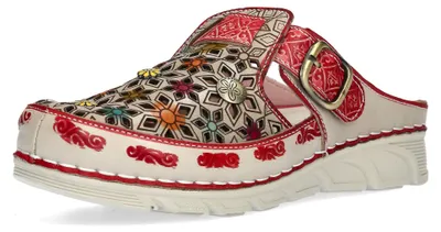 Image de Sabots pour femme Laura Vita avec découpes et motif ornemental Dorry 01, taille : 39 EU, couleur : rouge