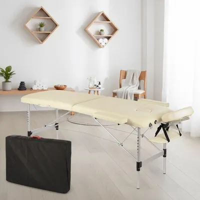 Image de Table de massage table de massage en aluminium pliable 2 zones crème mobile