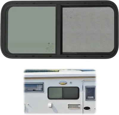 Productafbeelding van Schuifraam voor camper, 1000 x 400 mm, zwart, met insectenrooster en vergrendeling