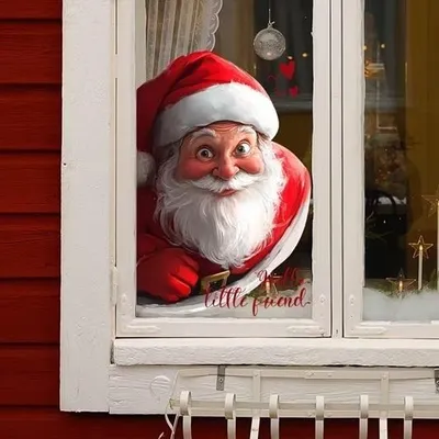 Produktbild von XL Fensterbild Weihnachtsmann Fenstergucker W18 Fensterfolie aus Vinyl, buntes Weihnachtsbild Fenster Weihnachten 20 x 30 cm