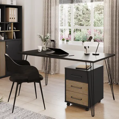 Produktbild von Büromöbel Set 2-teilig mit Schreibtisch, schwarz, Akustikpaneel-Optik HUNTSVILLE-80