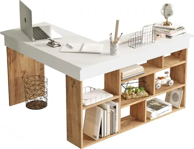 Produktbild von Holzschreibtisch "CT5" - 129 x 120 x 72 cm - Atlantikkiefer Weiß