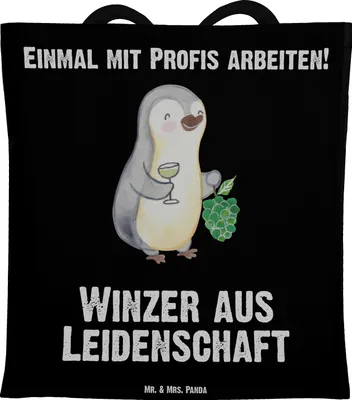 Produktbild von Mr. & Mrs. Panda dokumententasche Winzer Leidenschaft - Schwarz - Geschenk, Laptoptasche, Tasche, Jutetasche, Tote Bag, Jutebeutel, Schultasche