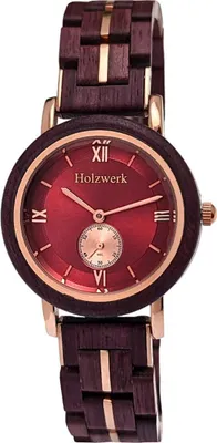 Produktbild von Holzwerk BURSCHEID kleine Damen Holz Armband Uhr in lila braun, rose gold & rot