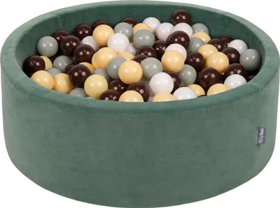 Image de KiddyMoon 90x30cm/300 balles ∅ 7cm Velour Round Kids foam balls Certified  EU, Velour Green : Green Grey/Pastel Yellow/Brown/White