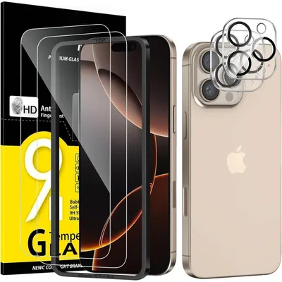 Immagine prodotto di Protezioni in vetro temperato e pellicole protettive per fotocamera per iPhone 16 Pro Max da 6,9 pollici (2 pezzi), trasparenti