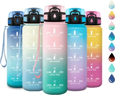 Productafbeelding van Drinkfles van 500 ml, lekvrij, BPA-vrij, met tijdmarkeringen, geschikt voor kinderen en volwassenen