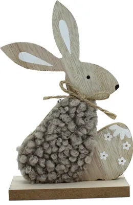 Produktbild von Holz Hase mit grauem Fell und Osterei 10 x 16cm 1 Stück
