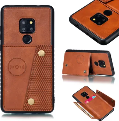 Produktbild von Für HUAWEI MATE 20 Doppelschnalle rutschfest stoßfest Handyhülle mit Karte Slot Bracket rot
