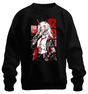 Zdjęcie produktu dla Bluza z kapturem w stylu streetwear, inspirowana anime o demonach, w japońskim stylu, Y2K, z motywami mangi, kolor czarny, rozmiar XL