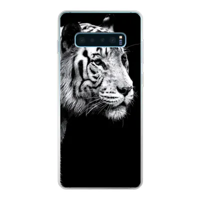 Produktbild von MuchoWow® Handyhülle Schutzhülle Hülle für Samsung Galaxy S10 Plus Studioaufnahme eines weißen Tigers auf schwarzem Hintergrund Silikon Softcase Handy Hülle - Schutzhülle