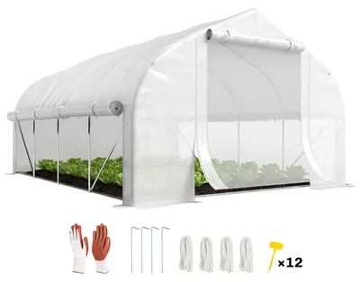 Image de Serre tunnel de jardin 12 m2, serre de jardin tunnel avec porte et 8 fenšºtres, bache PE 140 g/m2 400 x 200 x 200cm blanc