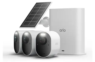 Produktbild von Arlo Ultra 3 4K-Überwachungskamera, 3er-Set mit Solarpanel, IP-Sicherheitskamera, Draußen, Verkabelt & Kabellos, 7,5 m, Amazon Alexa & Google Assistant, Dänisch, Deutsch, Niederländisch, Englisch, Spanisch, Französisch, Italienisch, Norwegisch,...