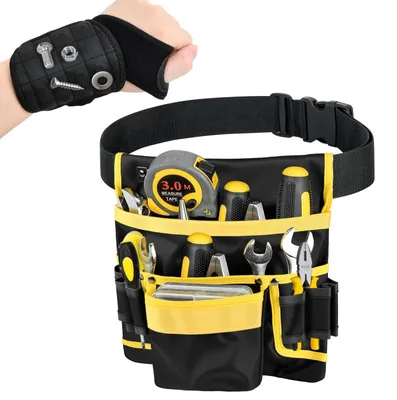 Productafbeelding van Gereedschapsriem met 13 Vakken & Magnetische Armband - Verstelbaar & Afneembaar