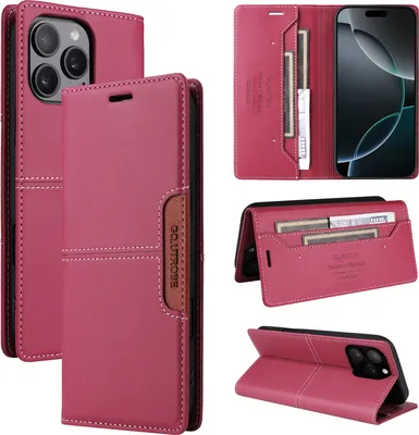 Produktbild von Handyhülle für iPhone 11 Pro Hülle, Leder Flip Wallet Kartenfach Stand Schutzhülle Rot