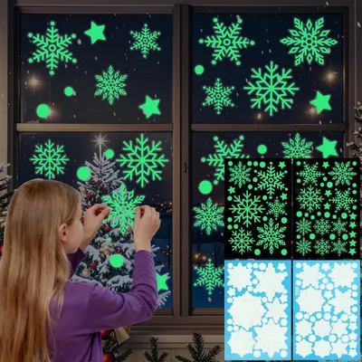 Produktbild von Fensterbilder Weihnachten 124 Stück Schneeflocken, fluoreszierend, selbstklebend