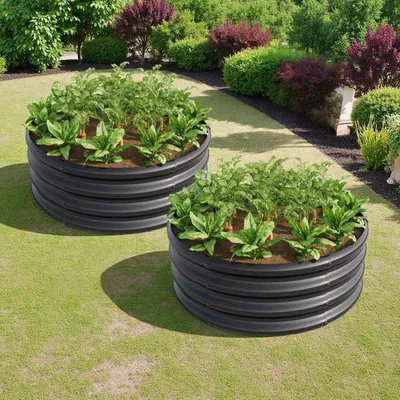 Image de Bacs de plantation surélevés - Bordures - Jardinières potagères - Acier galvanisé - Lot de 2