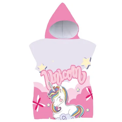 Produktbild von FEBE Badeponcho Kinder Unicorn Muster Badetuch Mit Kapuze Bademantel für Kleinkind Strandponcho Strandtuc