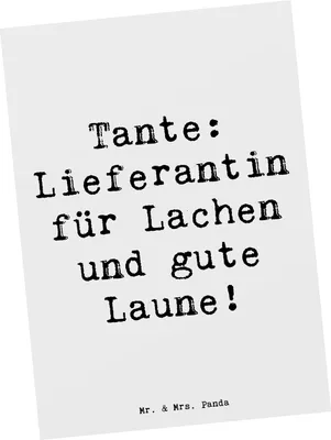 Produktbild von Mr. & Mrs. Panda Postkarte Spruch Tante Lieferantin - Weiß - Geschenk, Nichte, Ansichtskarte, kunstkarte, Postkarten, Neffe, handgemacht, Gute Laune, Fotokarte, Grußkarte