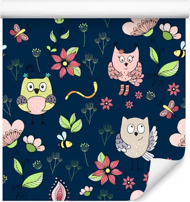 Immagine prodotto di rotolo di VLIES WALLPAPER da 10 m, asilo nido gufi fiori flora farfalle XXL