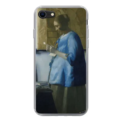 Produktbild von MuchoWow® Handyhülle Schutzhülle Hülle für iPhone SE 2020 Frau in Blau liest einen Brief - Gemälde von Johannes Vermeer Silikon Softcase Handy Hülle - Kartenbesitzer
