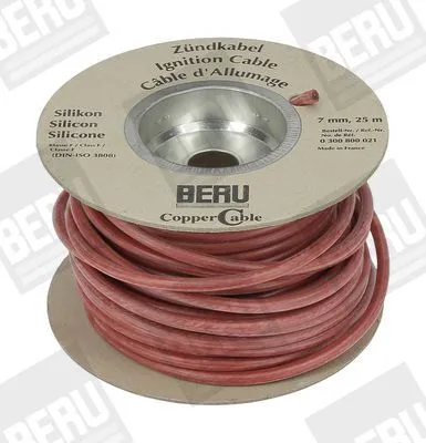 A spool of red ignition cable on a cardboard reel.