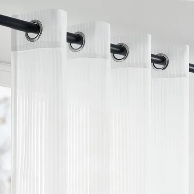 Gestreifte Vorhänge mit Ösen Weiß 140 x 145 cm Halbtransparent Set von 2 Dekorativen Vorhängen für Kinderzimmer, Wohnzimmer