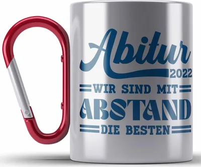 Produktbild von Trendation - Abi 2022 Edelstahl Tasse Karabiner Geschenk Abi Bestanden Abitur Abschluss Geschenkidee (Rot)