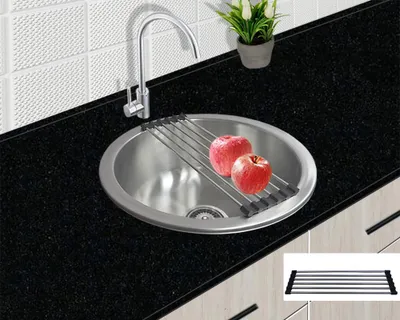 Produktbild von Preero- 42x42cm kulatý dřez malý + odkapávací police, nerez 304, tloušťka materiálu 0,8mm, dřez, vestavný dřez, kulatý kuchyňský dřez, malý, kempin