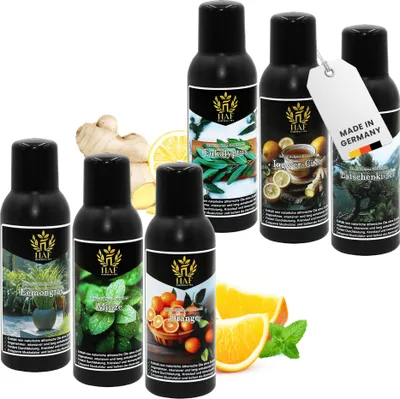 Produktbild von HAF Saunaaufguss Set „Frische Briese“ - 6 x 250ml Sauna Aufgussmittel Eukalyptus, Ingwer-Citro, Latschenkiefer, Lemongras, Minze, Orange