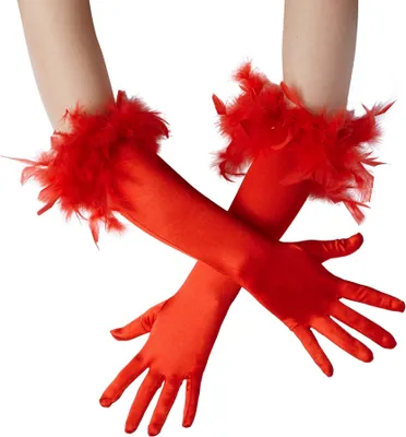 Produktbild von Lange Satin-Handschuhe mit Federn - rot
