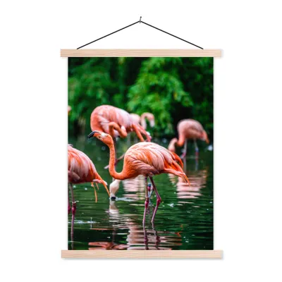 Produktbild von MuchoWow® Textilposter Flamingo - Tropisch - Vogel - Wasser - Rosa 40x53 cm mit holzfarbenen Rahmen - Schlafzimmer