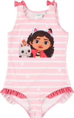 Produktbild von Gabby's Dollhouse Badeanzug mit Rüschen und Schleifen für Mädchen - Kinder Schwimmanzug Einteiler Rosa 122-128