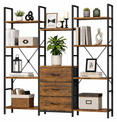 Immagine prodotto di Libreria con 3 cassetti, scaffale autoportante con struttura in metallo, dimensioni 140 x 120 cm
