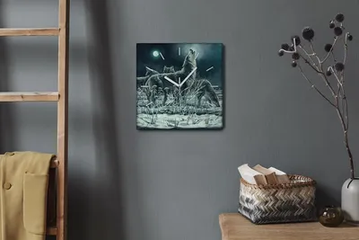 Produktbild von Coloray Hodiny Unikátní 30x30 cm  Tiché hodiny Pro obývací pokoj a kuchyň Nástěnné hodiny Plátno Bílé ručičky hodin - Malování zvířat vlků
