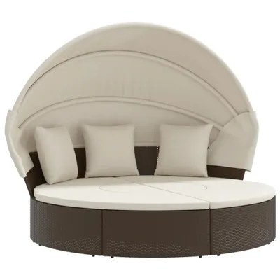 Produktbild von vidaXL Sonneninsel mit Dach und Kissen Braun Poly Rattan
