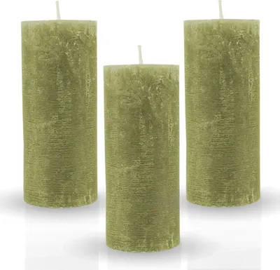 Image de Bougies piliers rustiques (lot de 3) Olive Ø7cm x 15cm