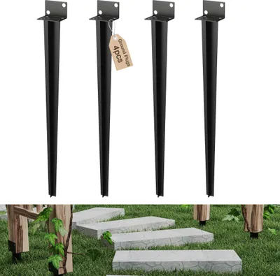 Obrázek produktu pro UISEBRT 4x zemní objímka pro L sloupek zemní objímka 70 cm zemní kotva držák sloupku pro dřevěné sloupky černá, zahradní plot terasa balkon stabilní