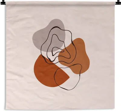 Produktbild von MuchoWow® Wandteppich Wandbehang Strichzeichnung - Abstrakt - Rosa 150x150 cm Tapisserie Dekoration Wandtuch - Wohnaccessoires - Modernes