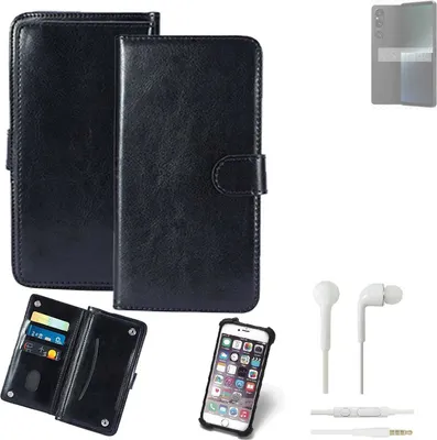 Produktbild von K-S-Trade 360° Hülle kompatibel mit Sony Xperia 1 V inkl. Headphones schwarz Kunstleder Case BookCase WalletCase Kunstlederederhülle Handyhülle,