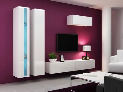 Image de Mur de salon avec éclairage LED blanc ASHTON N1 – blanc / blanc brillant