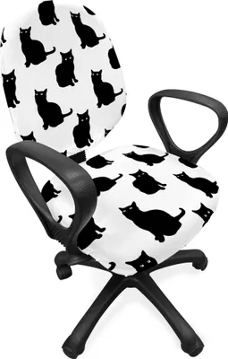 Produktbild von ABAKUHAUS Katze Bürostuhl Schonbezug, Spielerisch, Schwarz, Kätzchen, dekorative Schutzhülle aus Stretchgewebe, Schwarz-Weiss