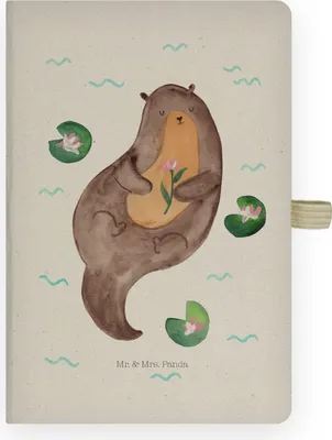 Produktbild von Mr. & Mrs. Panda Kladde Otter Seerose - Transparent - Geschenk, Adressbuch, Seeotter, notizbuch, skizzenbuch a4, Fluss, glücklich, Tagebuch, Journal, Wasser