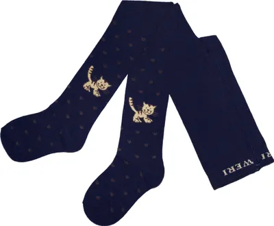 Productafbeelding van Katoenen leggings voor meisjes, met kattenpootjesprint, marineblauw, maat 98-104