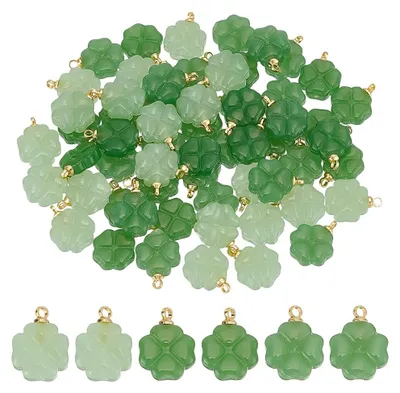 60er Set Glücksklee-Anhänger aus Glas, 3 Stile, grün, 13,5 mm
